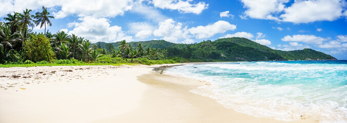 Beautiful tropical beach,palms,white sand,granite rocks,seychelles 24