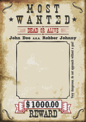 Most Wanted Poster $1000 dollar reward. A4 Sheet Proportions