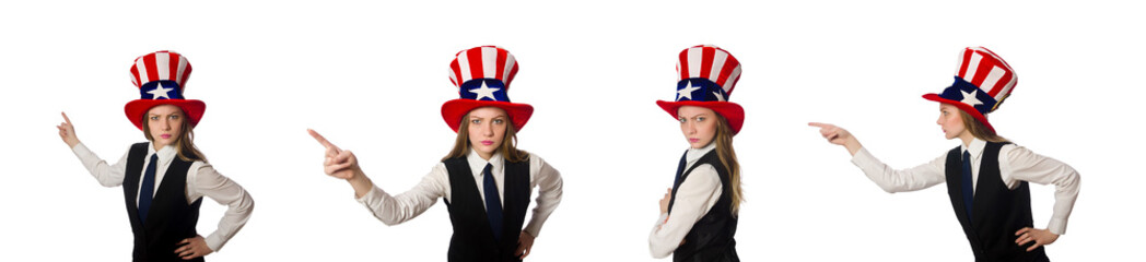 Woman wearing hat with american symbols 