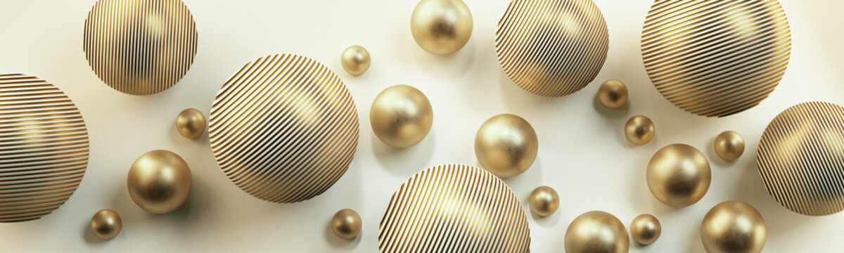 Złote kule 3D na jasnym tle