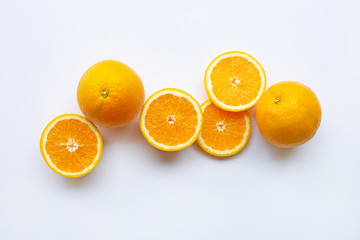 Fresh orange citrus fruits on white background.