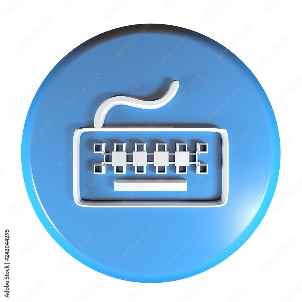 Poster blue circle push button for keyboard - 3d rendering illustration