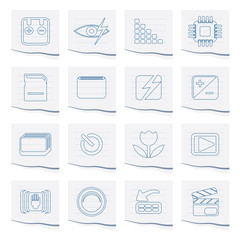 Digital Camera  Performance Icons on a piece of paper - Vector Icon Set
