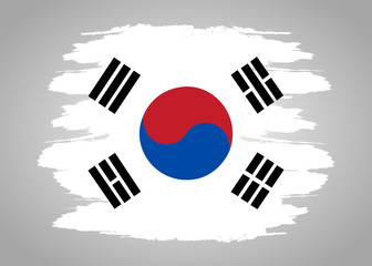 Flag of Korea South. Brush painted Flag of Korea South. Hand drawn style illustration with a grunge effect and watercolor. Flag of Korea South with grunge texture. Vector illustration.