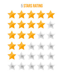 Yellow 5 star rating isolated on white background. Feedback concept for Customer service. Vector template.