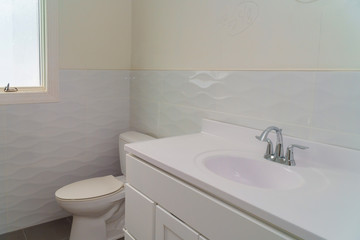 Bright space white bathroom with a washbasin, a bidet and a bowl