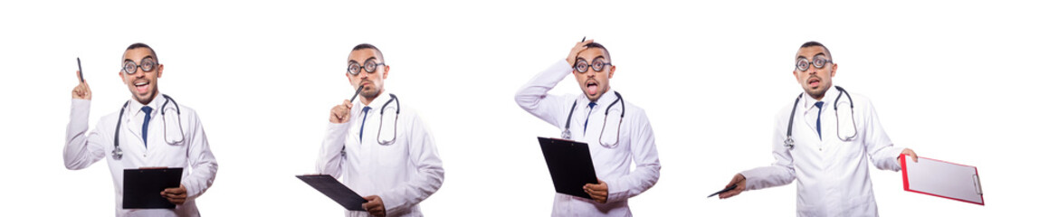 Funny doctor isolated on the white