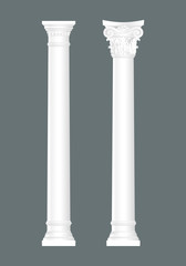 White classic columns set isolated, architectural elements set