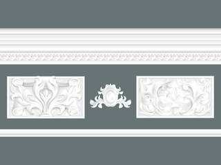 White classic relief and cornice set isolated, architectural elements set © Alevtina