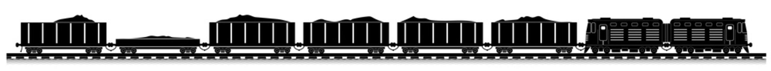 Railway train with locomotive and wagons. Side view. - 242047423