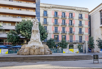Theater Square on the Rambla and the monument to Frederic Soler in Barcelona - obrazy, fototapety, plakaty