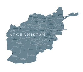 Afghanistan Map Political - Grayscale - Highly detailed vector illustration