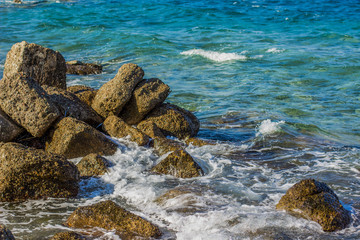 vivid blue colorful tropic sea rocky shoreline local scenic beautiful nature landscape