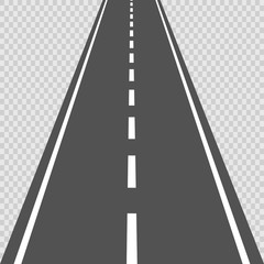 Curved road with white markings. Vector illustration
