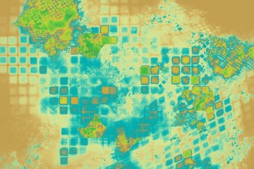 Quadratmuster Patchwork - Ocker / T&uuml;rkis