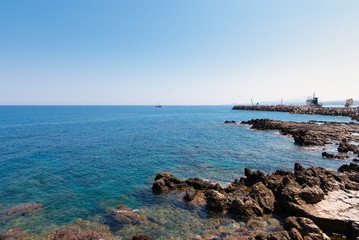 Rocky coastline of Santorini island, Greece