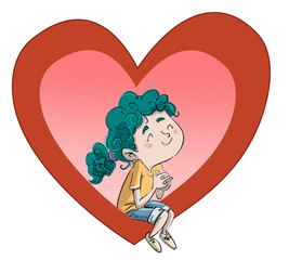 niña enamorada con corazon gigante