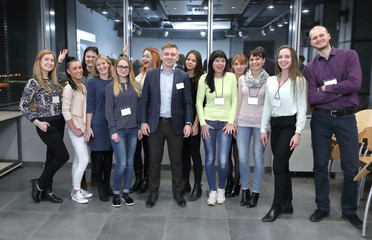Fototapeta premium group of participants of the seminar with the badges