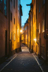 Stockholm Gamla Stan old town district at night, Sweden