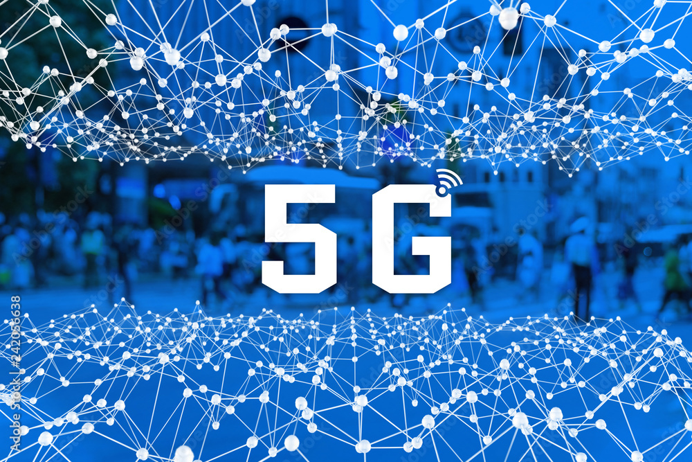 Aufkleber 5g network wireless systems and internet of things (iot), digital smart city and communication netwo