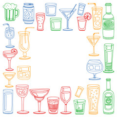 Vector set of popular cocktails for the menu. Doodle style icons.