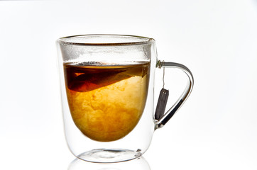 glass thermocup with tea bag