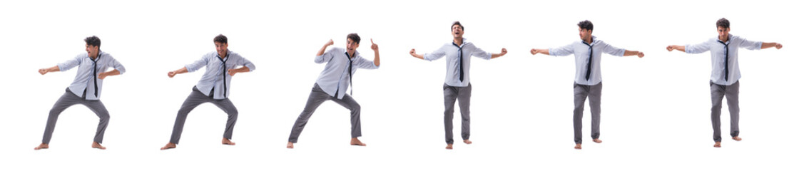 Young barefooted businessman isolated on white 