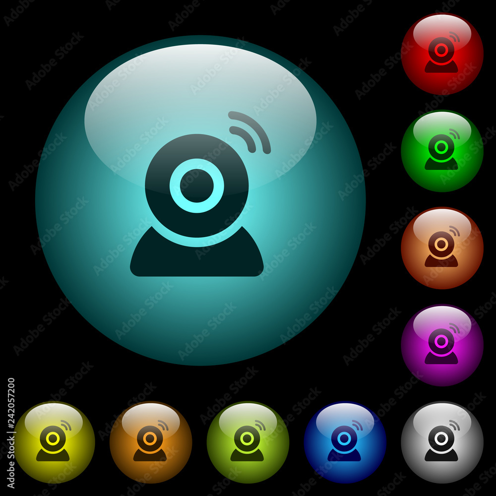 Poster wireless camera icons in color illuminated glass buttons