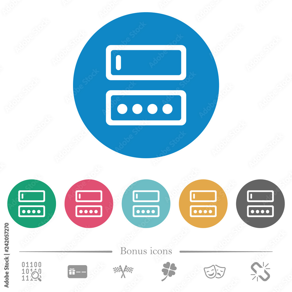 Poster entering login name and password flat round icons