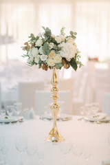 Wedding bouquet on the table in restaurant