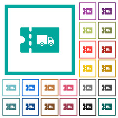 Transport discount coupon flat color icons with quadrant frames