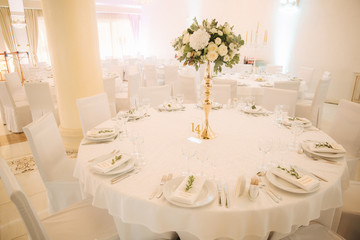 Wedding bouquet on the table in restaurant