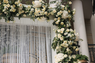 Floral decoration on the wedding in restaurant