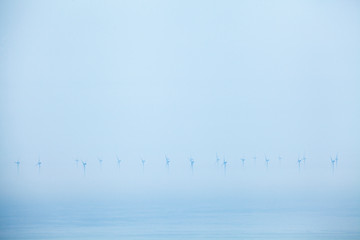 Offshore wind farm on a foggy day