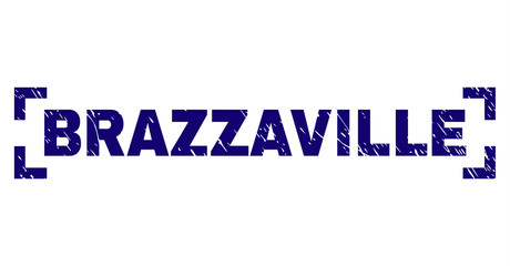 BRAZZAVILLE text seal print with grunge effect. Text caption is placed inside corners. Blue vector rubber print of BRAZZAVILLE with unclean texture.