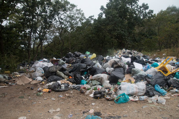 Fototapeta na wymiar Big lot of garbage outdoors