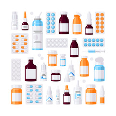 Medicine bottles vector concept in flat style