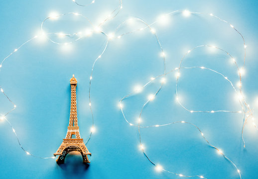 Golden Eiffel tower souvenir with Fairy lights