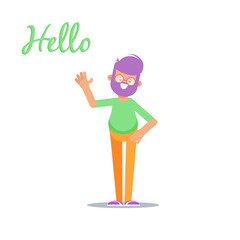 Happy man shows gesture cool.