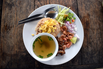 Thai local health food rice mix shrimp paste and soup