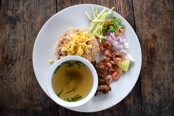 Thai local health food rice mix shrimp paste and soup