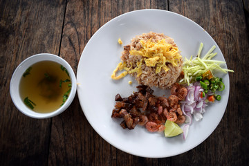 Thai local health food rice mix shrimp paste and soup