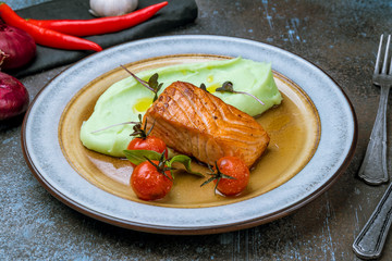 Salmon steak on the grill