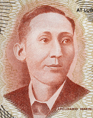 Apolinario Mabini portrait on Philippines 10 peso (1981) close up. First Prime Minister of the...