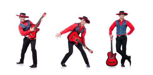 Guitar player isolated on the white