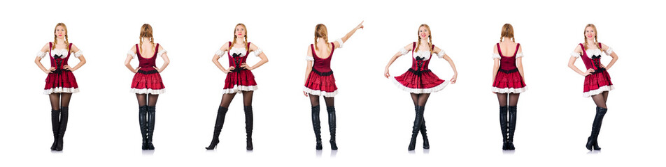 Woman in bavarian costume isolated on white