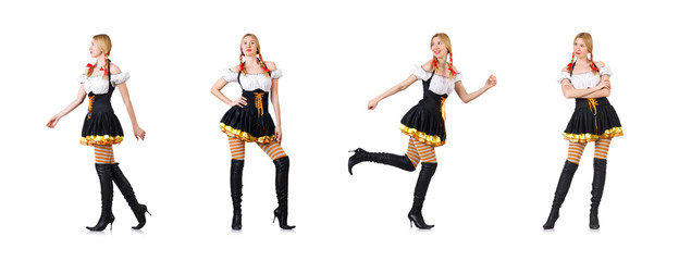 Woman in bavarian costume isolated on white