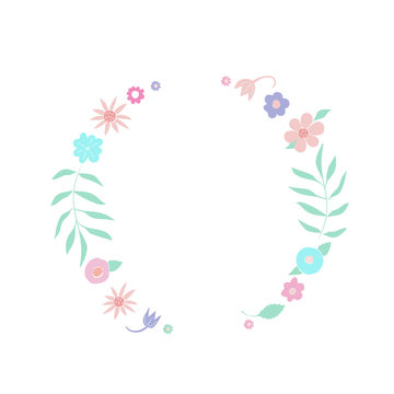 Template of hand drawn floral wreaths with leaves, flowers. Round frame. Creative decorative elements. For valentines day, stickers, wedding, birthday