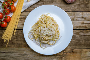 spaghetti with truffles on a plate