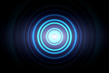 Abstract glowing circle blue light effect with sound waves oscillating background